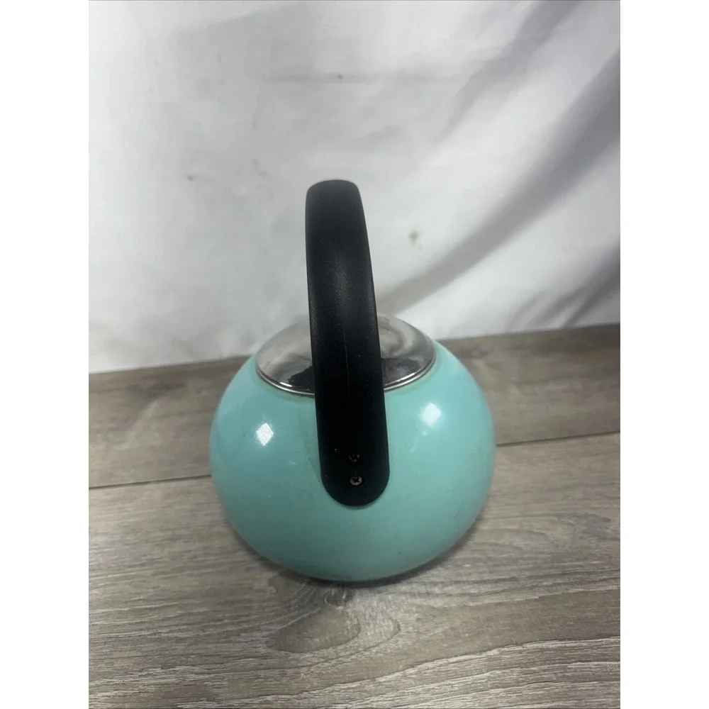 Farberware Luna Whistling Tea Pot Kettle 2.5 qt Aqua Enamel on Steel